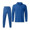 thumbnail image 1 of sususu Suit for Men,Modern Men Two Piece Solid Color Hoodie Top with Trousers Casual Long Sleeve Outfit Set for Everyday Wear - Blue, 1 of 5