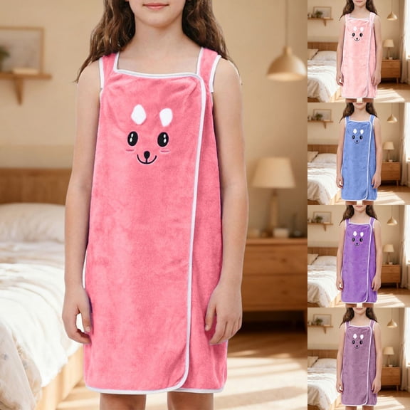 sususu Summer Bathrobes for Girls Girls Soft Bath Towel Wrap with Cartton Rabbit, Kids Water Absorbent Beach Towel Bathrobes Shower Tube Dress Light Purple