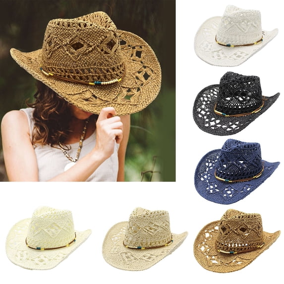 sususu Sun Hat Sun Hats for Women Packable , Large Sun Hats for Women Stylish Summer Western Cowboy Hat for Women and Men Adjustable Shapeable Straw Sun Hat with Breathable Hollow Design Khaki