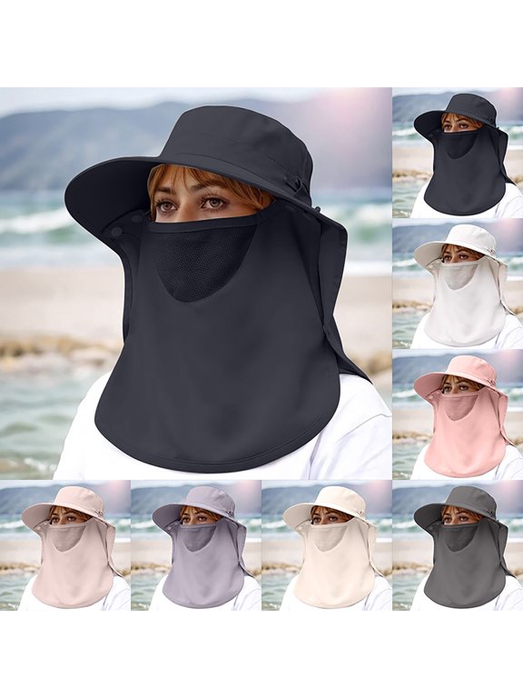 Sun Hats for Women Uv Protection,Sun Hat with Neck Flap Women's Summer Sun Hat with Detachable Face Visor and Neck Cover for Outdoor Beach Hiking (Pink)