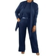 thumbnail image 1 of sususu Sweat Set for Women,Matching Set Women's Solid Color Casual Tunic Top Straight Leg Trousers Mid Long Jacket Three Piece Suit Set For Everyday And Outdoor Wear - Blue, 1 of 5