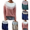 thumbnail image 1 of sususu Sweaters for Women Fair Isle Oversized Knitted Sweater Long Sleeve Boat Neck Colorful Loose Pullover Jumper Top,A01-Pink,XXXXXL, 1 of 5