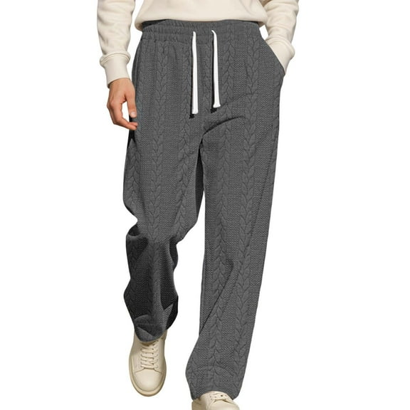 sususu Sweatpants For Men Baggy,Men's Casual Knit Trousers Autumn Winter Comfortable Loose Fit Solid Jacquard Drawstring Daily Wear Pants,Grey,L