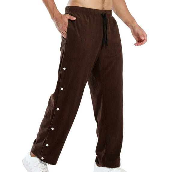 sususu Sweatpants For Men,Men's Striped Loose Fit Casual Trousers with Button Up Design for Everyday Comfort and Stylish Wear,Coffee,XXL