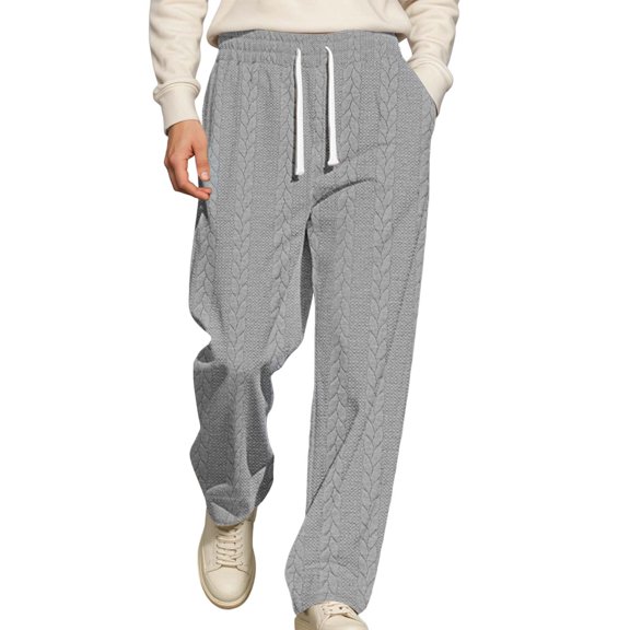 sususu Sweatpants Men Baggy,Men's Casual Knit Trousers Autumn Winter Comfortable Loose Fit Solid Jacquard Drawstring Daily Wear Pants,Light Gray,S