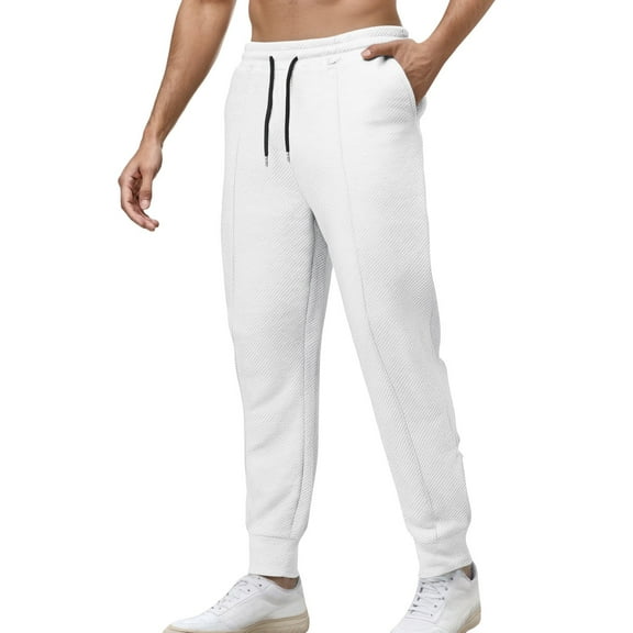sususu Sweatpants Men Black,Men's Everyday Casual Jogger Pants Lightweight Athletic Drawstring Trousers Comfortable Loose Fit Running Wear Versatile Solid Design,White,M