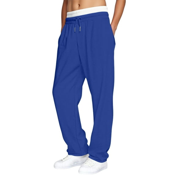 sususu Sweatpants Men,Men's Double Layer Waistband Straight Leg Joggers Comfortable Everyday Wear Casual Pants Solid Sweatpants,Blue,L