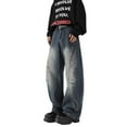 thumbnail image 1 of sususu Sweatpants For Men,Mens Casual Baggy Jeans Wide Leg Hop Trousers with Irregular Sutures Loose Fit Streetwear Comfortable Daily Pants,Dark Blue,XL, 1 of 6