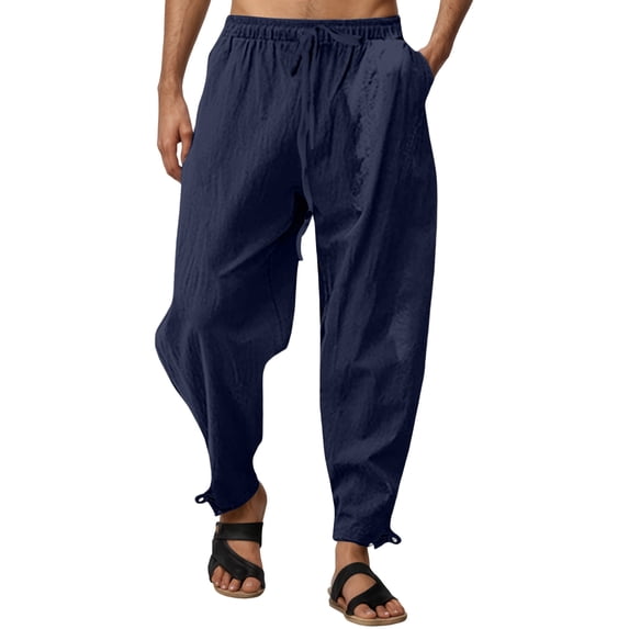 sususu Sweatpants For Men Open Bottom,Men's Lightweight Breathable Casual Trousers with Elastic Drawstring Waist for Outdoor Travel and Everyday Relaxed Fit,Navy,XXL