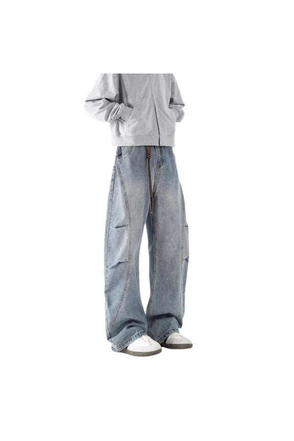 Sweatpants For Men Open Bottom,Mens Casual Baggy Jeans Wide Leg Hop Trousers with Irregular Sutures Loose Fit Streetwear Comfortable Daily Pants,Light Blue,XXXL