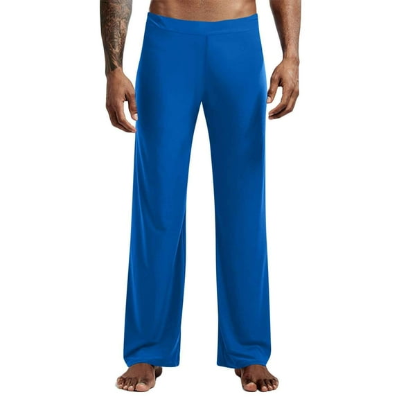 sususu Sweatpants Men Tall,Men's Lightweight Breathable Soft Stretch Yoga Pants with Drawstring Waist and Elastic for Home Wear Comfort,Blue,L