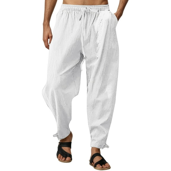 sususu Sweatpants Mens,Men's Lightweight Breathable Casual Trousers with Elastic Drawstring Waist for Outdoor Travel and Everyday Relaxed Fit,White,S