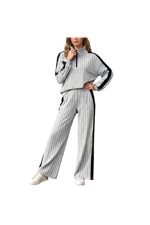 Sweatsuits Women 2 Piece Outfit,Lounge Set Women's Trousers Suit Casual Two Piece Outfit High End Design Hoodie With Wide Leg Pants Fall Arrivals Plus Size - Grey