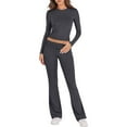 thumbnail image 1 of sususu Sweatsuits Women 2 Piece Outfit,Sets for Women Women Knitted Trousers Suit Long Sleeve Top and Pants Outfit Summer Casual Solid Color Slim Fit Comfortable Two Piece Set - GY2, 1 of 6