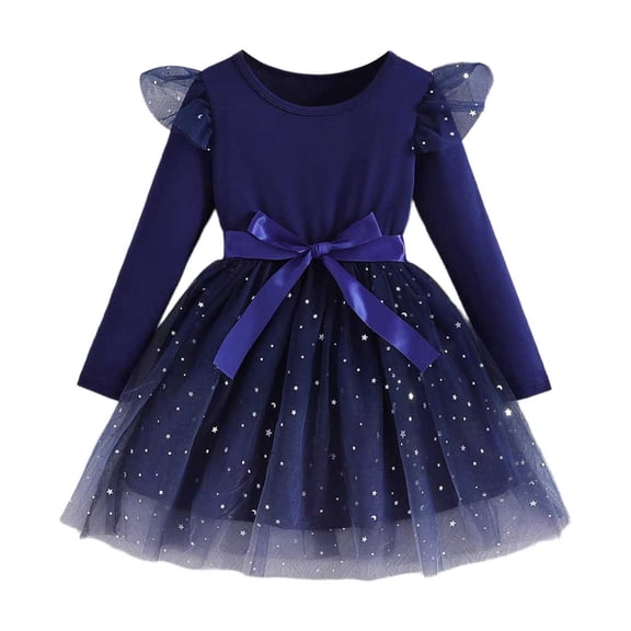 sususu Toddler Dresses 5T Girls Long Sleeve Gradient Star Formal Party Gown Elegant Autumn Winter Fashion Dress for Dress Up Clothes for Girls
