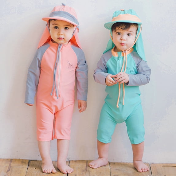 sususu Toddler Girls Long Sleeve Sun Swimsuit Full Body Rash Guard With Matching Hat For Water Activities Sky Blue 2-3 Years