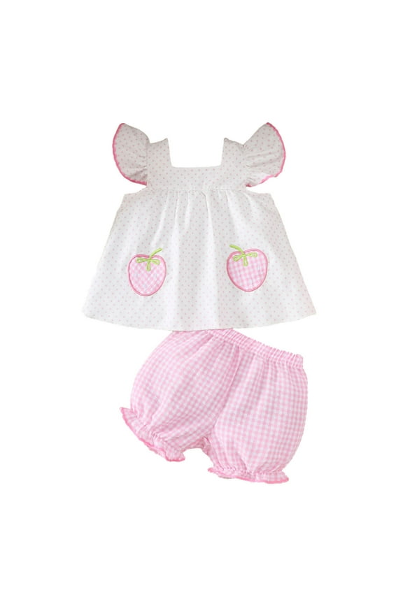 Toddler Girls Outfits 2 piece Embroidered Fly Sleeve Top with Matching Vest and Shorts Casual Summer Outfit Set,Red,3-6 Months