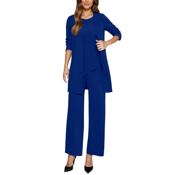 sususu Track Suits for Women Set,Sets for Women Elegant Women's Trousers Suit Set Formal Workwear Business Attire Comfortable and Pants Outfit for Career Women - Blue