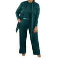 thumbnail image 1 of sususu Two Piece Lounge Set for Women,Matching Set Women's Solid Color Casual Tunic Top Straight Leg Trousers Mid Long Jacket Three Piece Suit Set For Everyday And Outdoor Wear - Green, 1 of 5