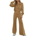 thumbnail image 1 of sususu Two Piece Sets for Women Fall,Sweat Set Fall Winter Women Two Piece Outfit Long Sleeve Crewneck Top with Wide Leg Trousers Casual Travel Matching Suit Set - Khaki, 1 of 6