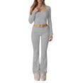 thumbnail image 1 of sususu Two Piece Sets for Women,Sets for Women Elegant Women Knit Trousers Set Soft Long Sleeve Top And Stretchy Yoga Pants Comfortable Two Piece Outfit For Daily Wear - GY3, 1 of 8