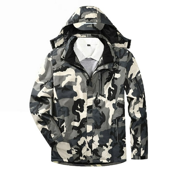 sususu USB Charging Heating Jacket for Men with Detachable Windproof Hiking Hat and Three Warm Areas Winter Coat - Black