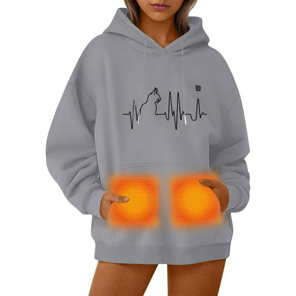 sususu Unisex Heated Hoodie with Rechargeable Battery Adjustable Temperature Control Cozy Ideal Winter Outdoor Wear - Grey