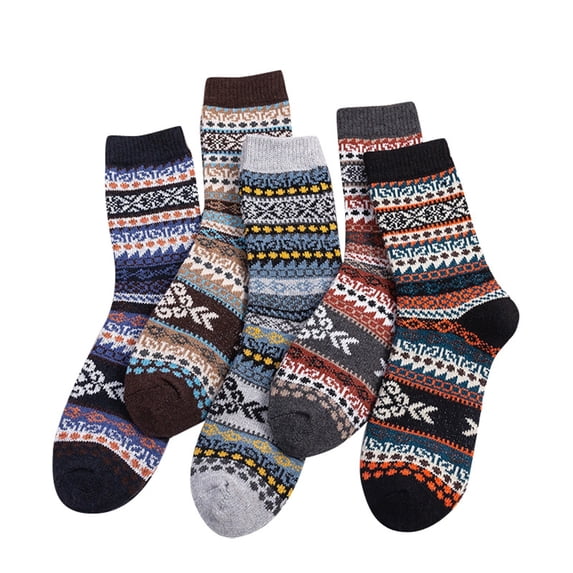 sususu Warm Socks for Women Winter,Knit Mid Calf Socks Retro Double Layer Winter Warm Thick Thermal Crew Socks Breathable Comfortable Colorful Stripe Pattern for Daily Outdoor Hiking Casual Wear