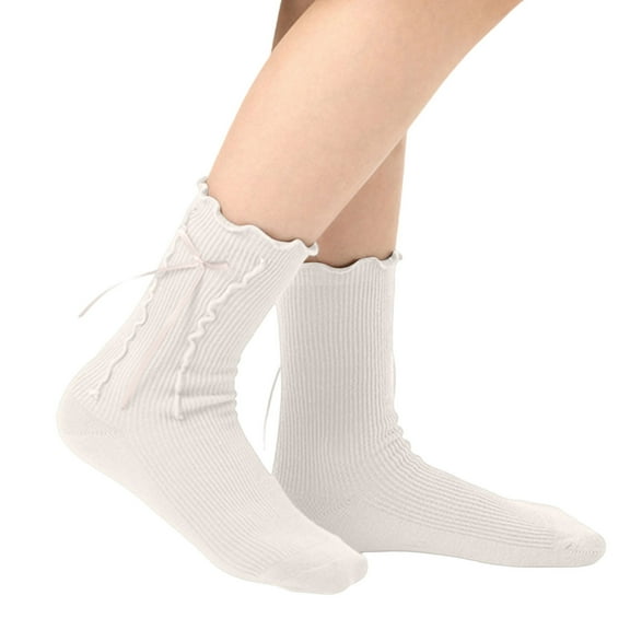sususu White Fluffy Socks,Girls Bow Lace Knee High Socks Soft Comfortable Stockings for School And Daily Wear