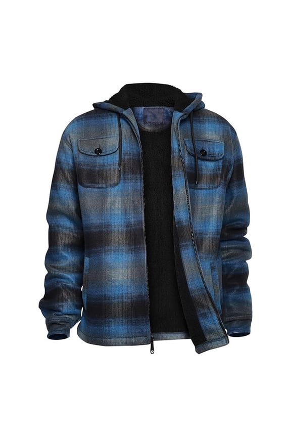 Winter Heavy Warm Sherpa Lined Fleece Plaid Flannel Jacket Men Plus Size S-5XL Big&Tall Mens Coat (Blue,M)