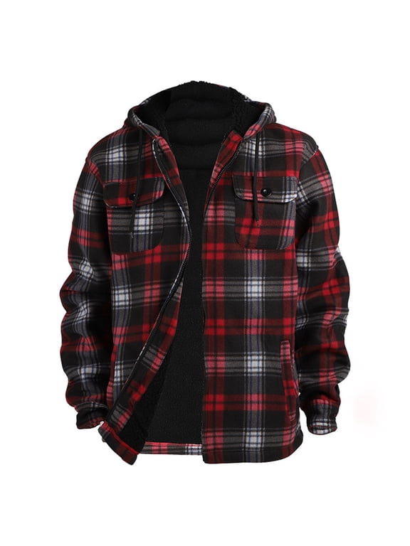 Winter Heavy Warm Sherpa Lined Plaid Flannel Jacket Men Plus Size S-5XL Big&Tall Mens Coat (Watermelon Red,XXXL)