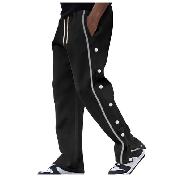 sususu Winter Pants for Men,Men's Contemporary Patchwork Drawstring Sweatpants Flexible Casual Trousers With Multiple Pockets For Everyday Wear Comfort - Black