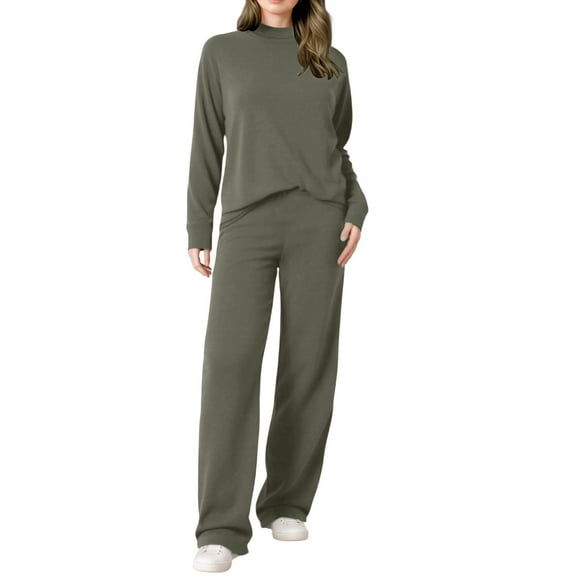 sususu Women'S Athletic Clothing Sets,Fall Outfits Women's Knit Top and Wide Leg Pants Suit Comfortable Everyday Outfit for Autumn Winter Seasons - Grey
