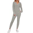 thumbnail image 1 of sususu Women'S Lounge,Fall Outfits Women's Knit Trousers Suit V Neck Long Sleeve Loose Fit Comfortable Daily Wear Outfit For Autumn Winter Season - Grey, 1 of 6