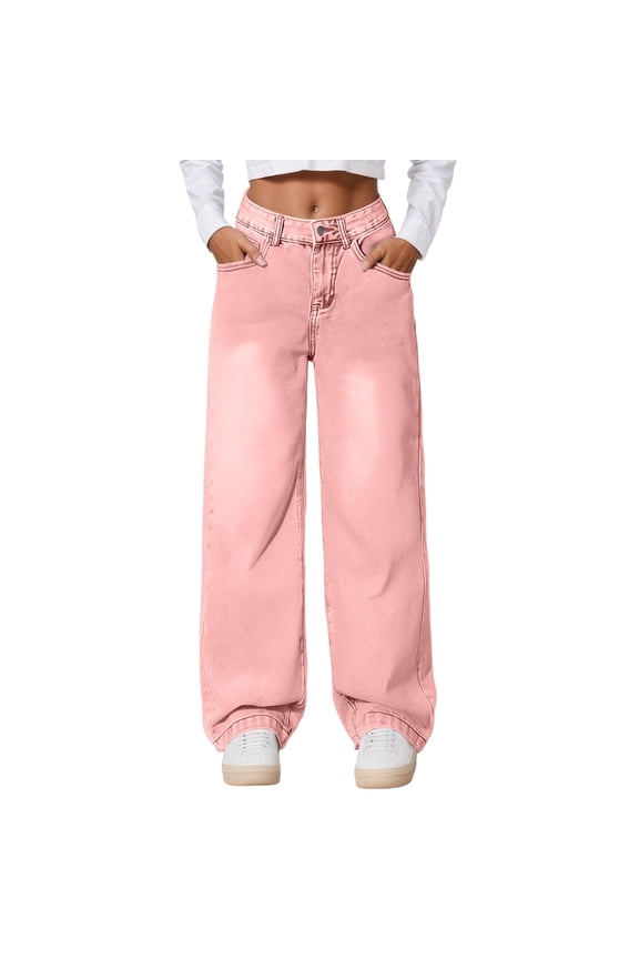 Women's Casual Loose Fit Straight Leg Denim Pants For Everyday Wear Effortless Style And Maximum Comfort Versatile Trousers With Classic Design,Pink,XXL