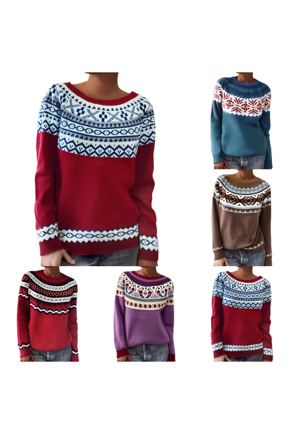 Women's Fair Isle Sweater 2025 Argyle Iceland Norway Sweater Long Sleeve Boat Neck Colorful Pullover Jumper Top,A05-Light Purple,XXXXXL