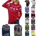 thumbnail image 1 of sususu Women's Fair Isle Sweater 2025 Ethnic Argyle Sweater Crew Neck Long Sleeve Fairisle Pattern Loose Pullover Jumper Top,A01-Green,S, 1 of 5