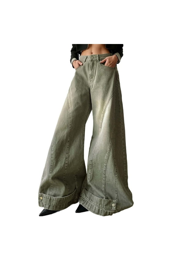 Women's High Waist Bootcut Denim Pants Slim Fit Stretch Comfort Daily Wear Washed Trousers Flared Leg Casual Outfit,Green,L