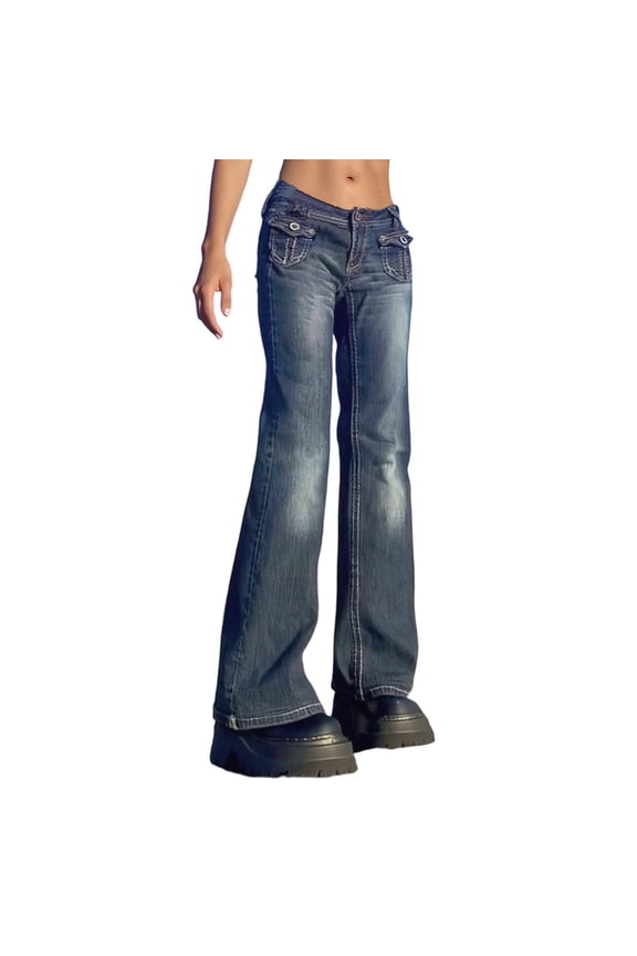 Women's High Waisted Flare Denim Pants Featuring Multiple Pockets and Comfortable Stretch Fabric for Effortless Casual Style and Everyday Versatile Wear,Blue,XS