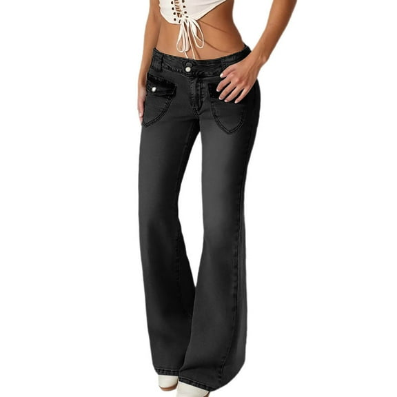 sususu Women's Low Rise Bootcut Stretch Denim Pants with Flared Legs for a Slim Fit Comfortable High Elasticity Fashionable Casual Daily Trousers,Black,XS