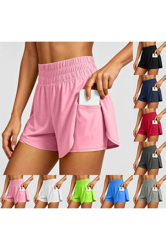 Women's Running Shorts with Pockets Crossover High Waisted Workout Shorts Split Athletic Gym Yoga Sports Shorts White M
