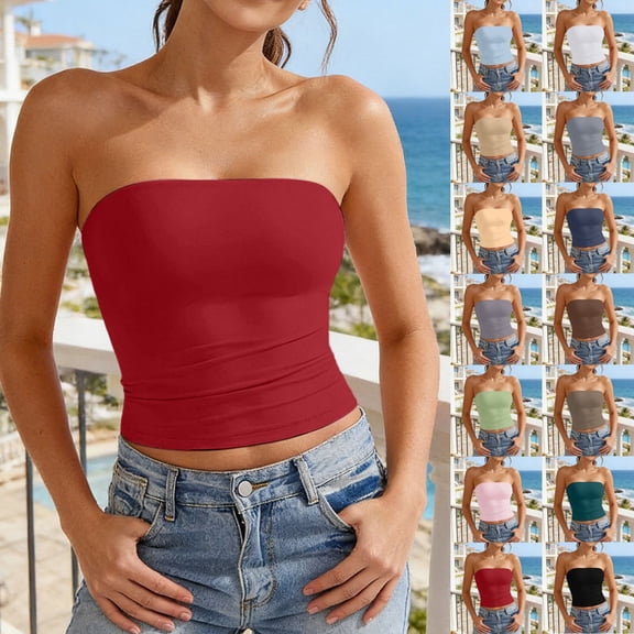 sususu Women's Strapless Tube Top Double Lined & Non- Y2K Backless Crop Tops for Summer Going Out White L