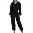 thumbnail image 1 of sususu Women's Zip Up Jumpsuit Long Sleeve Romper Jumpsuit Elastic Waist Comfortable Outfit Turn Down Collar Cargo Romper,Black,XL, 1 of 5