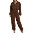 thumbnail image 1 of sususu Women's Zip Up Jumpsuit Long Sleeve Romper Jumpsuit Elastic Waist Comfortable Outfit Turn Down Collar Cargo Romper,Coffee,M, 1 of 5