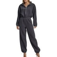 thumbnail image 1 of sususu Women's Zip Up Jumpsuit Long Sleeve Romper Jumpsuit Elastic Waist Comfortable Outfit Turn Down Collar Cargo Romper,Grey,M, 1 of 5