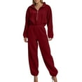 thumbnail image 1 of sususu Women's Zip Up Jumpsuit Long Sleeve Romper Jumpsuit Elastic Waist Comfortable Outfit Turn Down Collar Cargo Romper,Red,M, 1 of 5