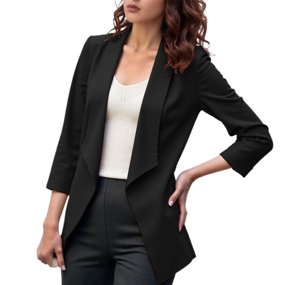 sususu Womens Blazer Jacket,Black Jacket Women Dressy,Plus Size Lightweight Long Sleeve Open Front Business Casual Jacket for Everyday Wear - Black