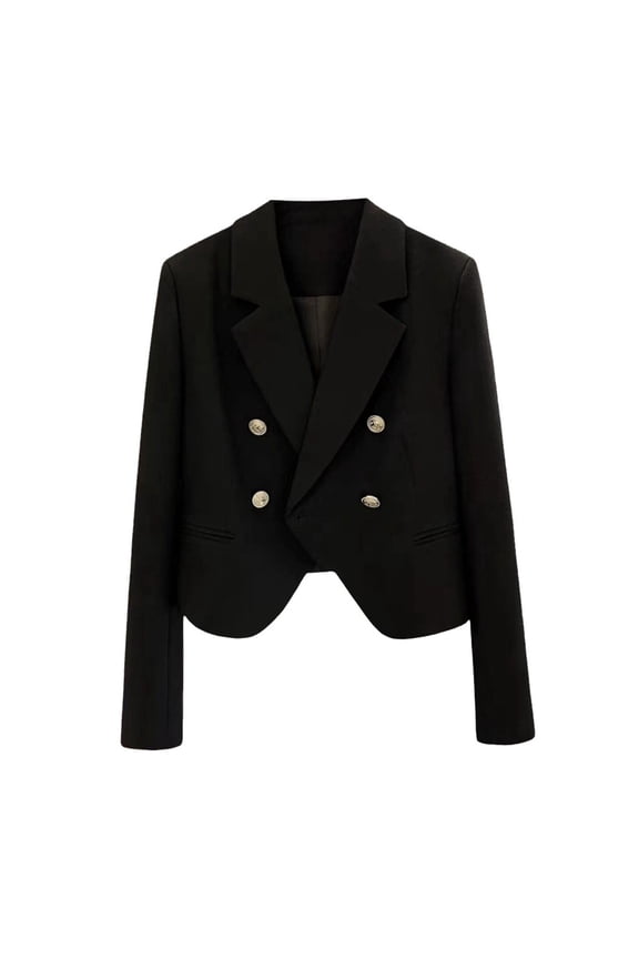 Womens Blazer Jacket,Plus Size Blazer,French Style Casual Short Sleeve Hooded Jacket for Spring Autumn Commute Party Outing Wear with Denim Pants - Black