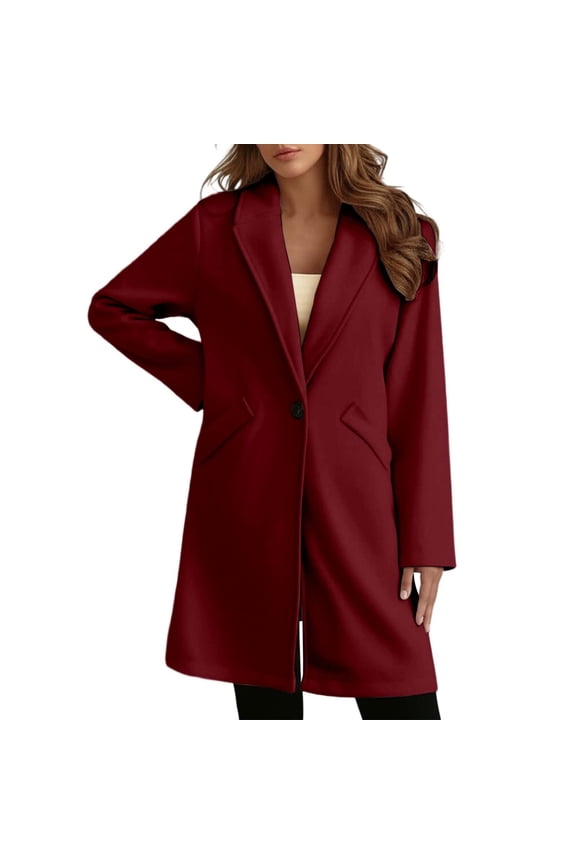 Womens Blazer Jacket,Red Blazer for Woman,Elegant Wool Blend Longline Notch Lapel Tailored formal Coat Jacket Outerwear for Style - Red