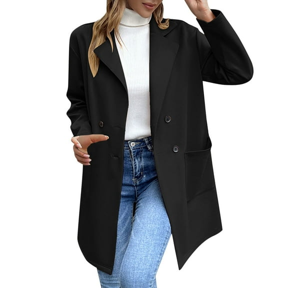 sususu Womens Blazer Jacket,Womens Dress Jackets,Elegant Double Knit Suit Jacket Medium Longline Cardigan Style and formal Occasions - Black